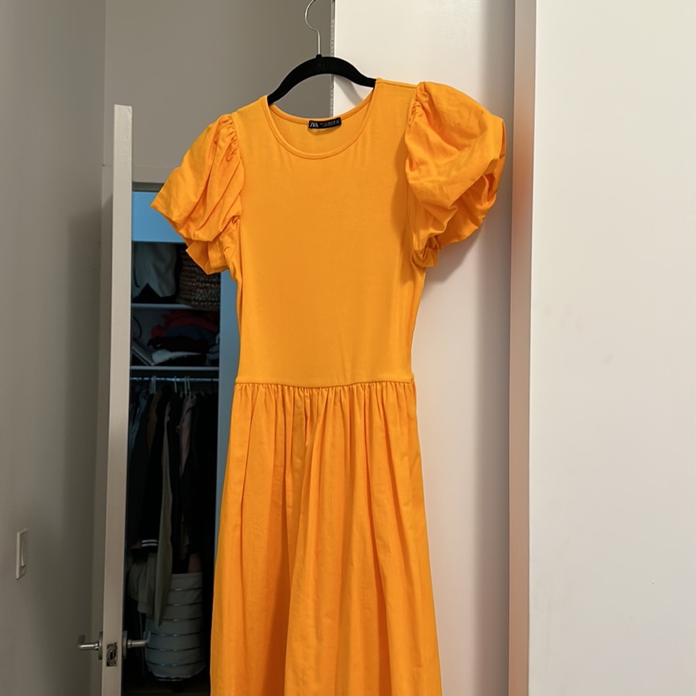 Zara Orange Puff Sleeve Dress